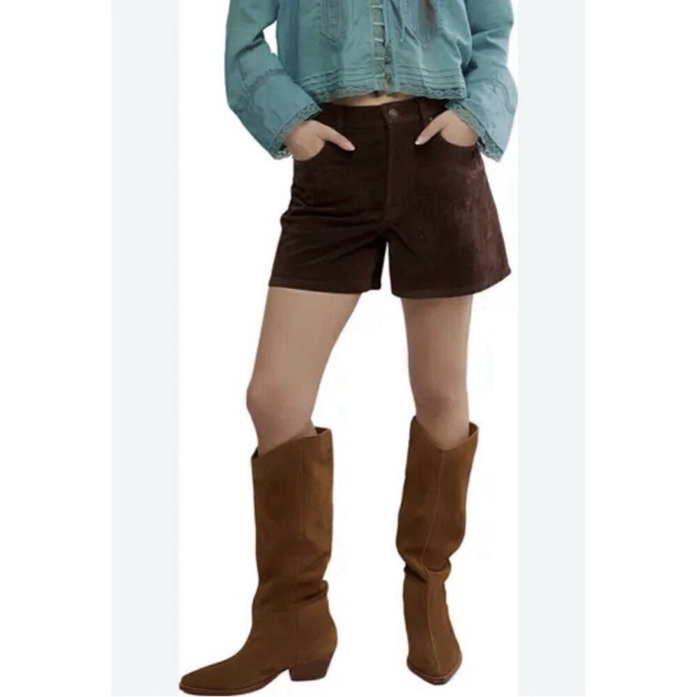 We the Free People Tippi Vegan Faux Suede High Rise Brown Pocket Shorts Size 32